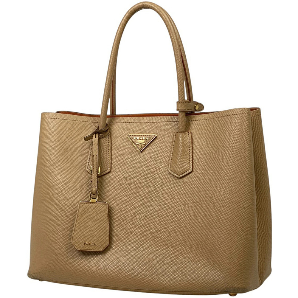 Prada Saffiano Leather Double Bag tan beige Brown